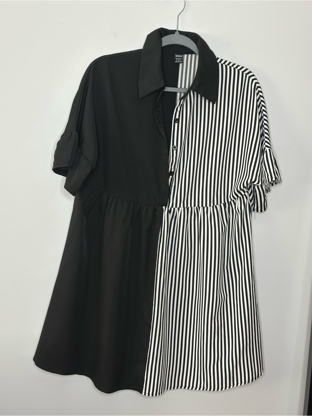 Black & White Striped Half-Button Shirt Dress Sz M like new - Picture 7 of 9